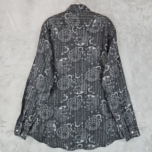 Lucky Brand Shirt Mens Size L Gray 100% Linen Koi Print Woven Breathable Casual - Picture 2 of 10